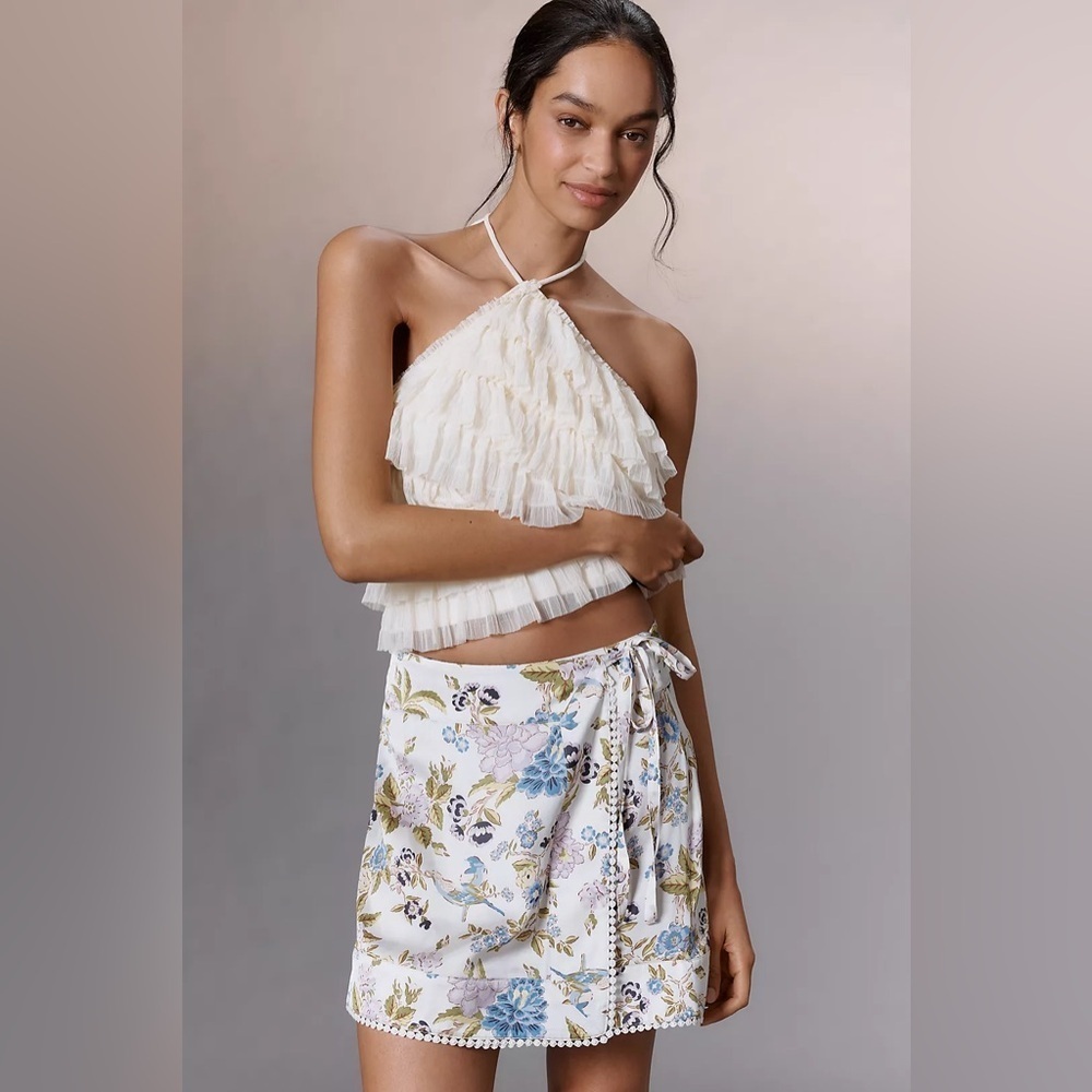 NWT! Anthropologie Maeve Printed Satin Wrap Mini Skirt ⏰